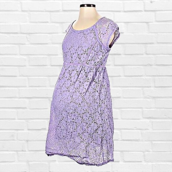 Motherhood Maternity Lace Midi Dress Fit & Flare Short Sleeve Mom To Be Medium - Picture 1 of 10